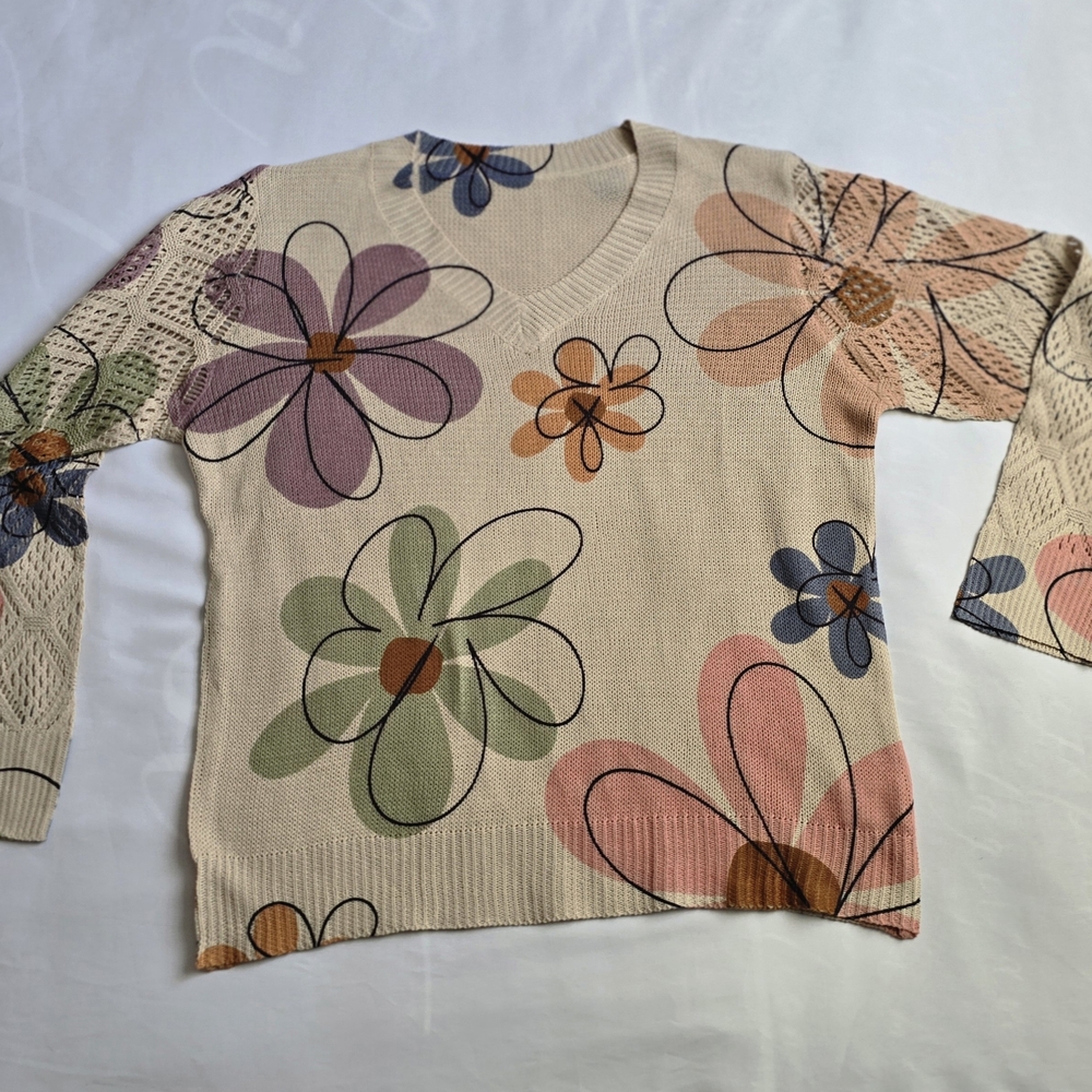 Floral Knit Long Sleeve Women's Top